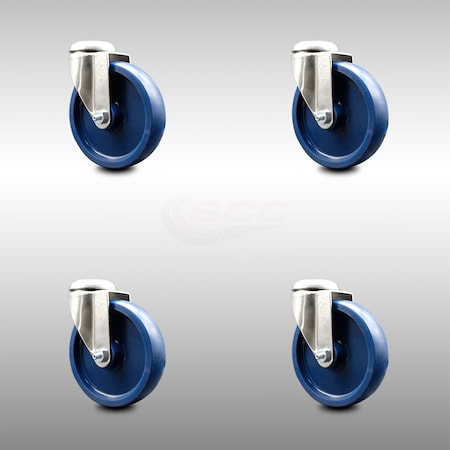 Service Caster 5 Inch 316SS Solid Polyurethane Wheel Swivel Bolt Hole Caster Set SCC-SS316BH20S514-SPUS-4
